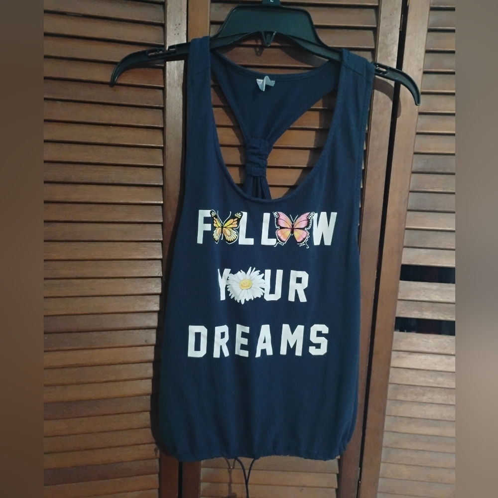 Navy Tank Top with Butterfly and Daisy Print